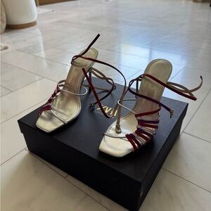 Zara Silver and Red Strappy Heels